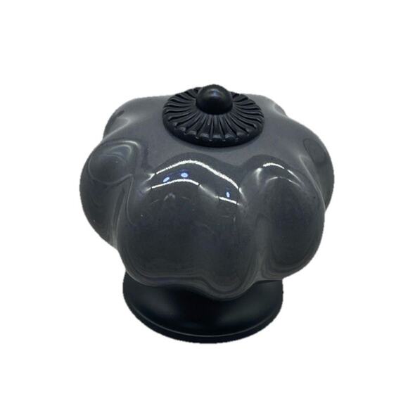 Brainerd 1 1/2" Stone Gray Ceramic & Black Pumpkin Cabinet Knob Lot Of 7 {82} - Picture 1 of 8
